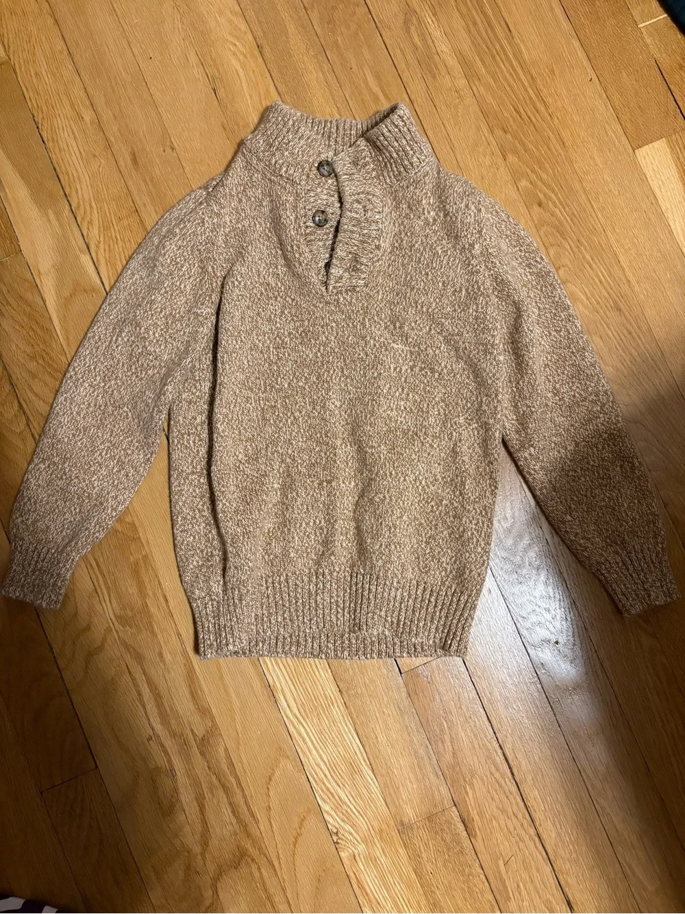 Boys Tan Button-Neck Pullover Sweater